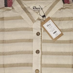 Rhea Costa Beige Striped Button Down Shirt